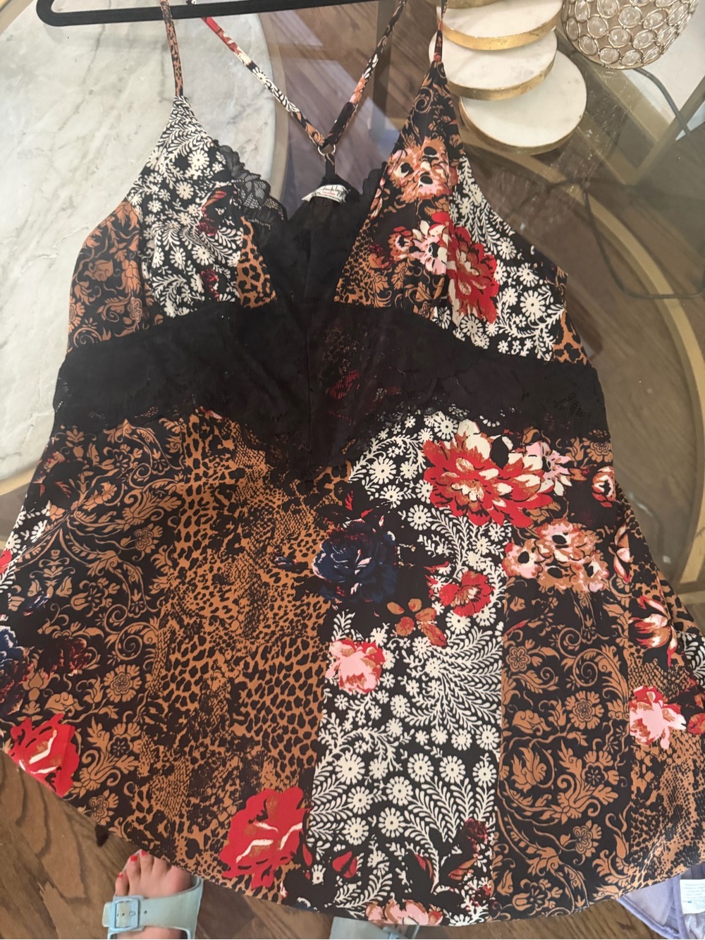 Free People Black Floral Mixed-Print Lace-Trim Maxi Slip Dress - Picture 9 of 12